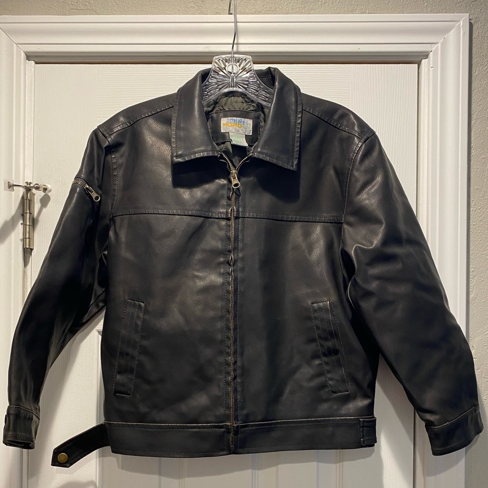 Momo Kids Faux Leather Jacket, Dark Brown, size small/8